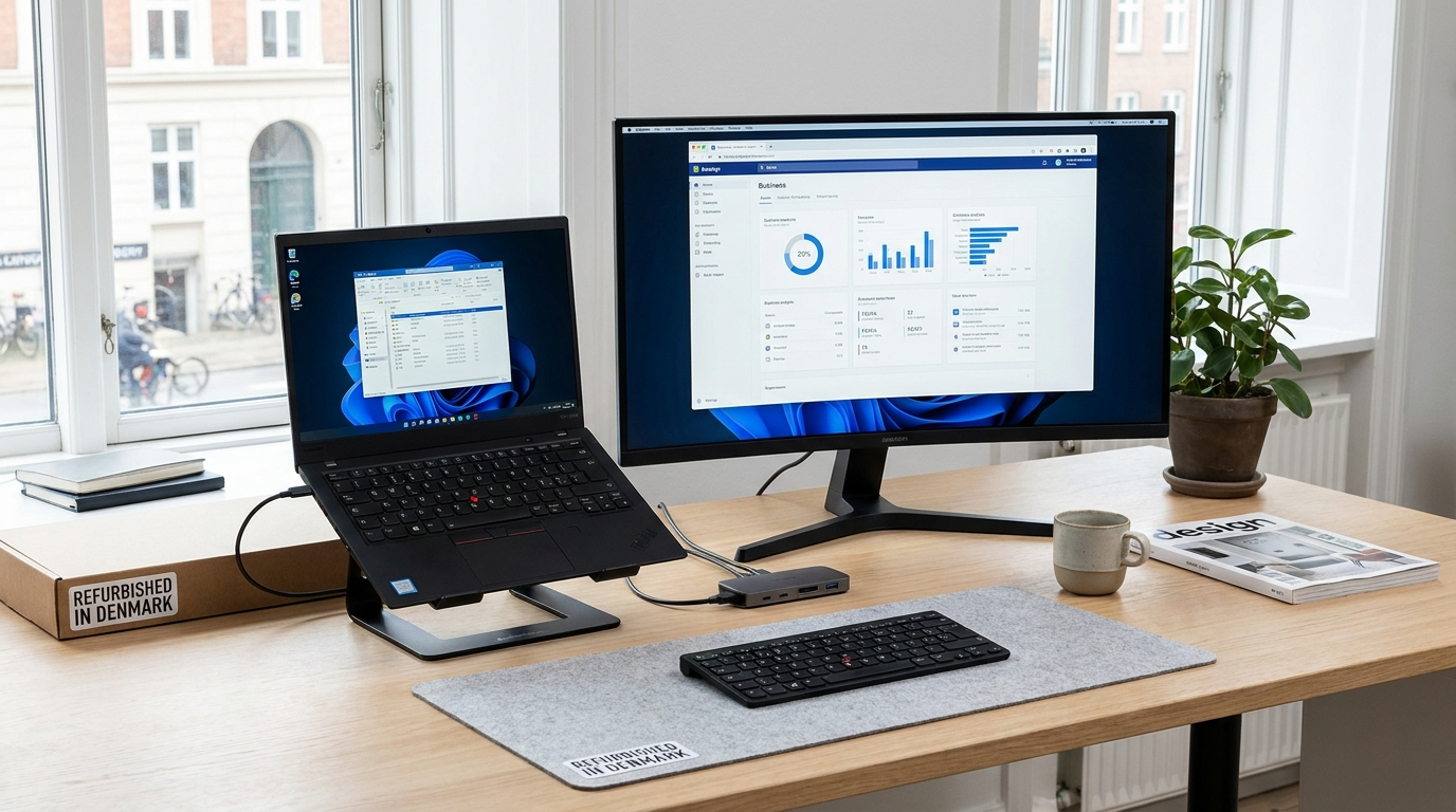 Lenovo ThinkPad forbundet til dock og ekstern skærm