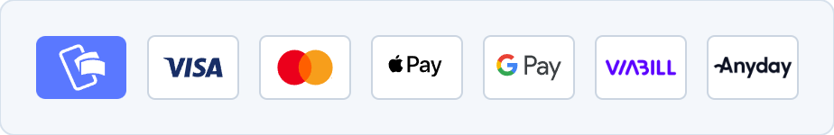 Wir akzeptieren Zahlungen u. a. mit Visa, Mastercard und MobilePay